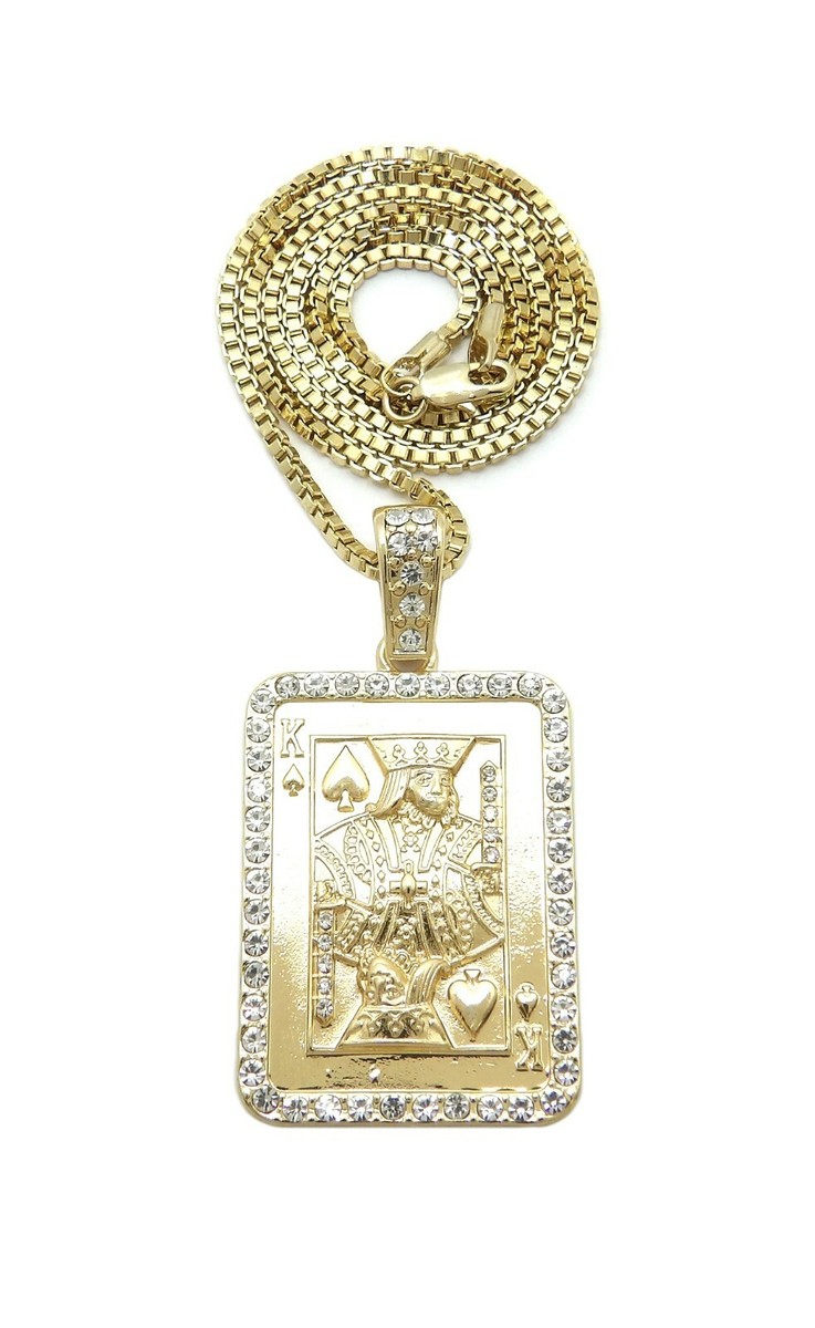 Stone Filled Play Card King of Spades Pendant 24 Stone Filled Play Card King of Spades Pendant 24