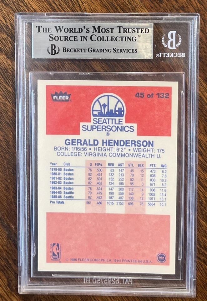 1986 FLEER BASKETBALL #45 GERALD HENDERSON BGS 9 MINT WITH 9.5 GEM MINT SURFACE - Image 2 of 2