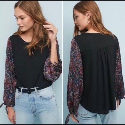 Anthropologie Maybelle Womens Size S Balloon Sleeve Paisley Print Top Boho