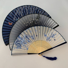 Vintage Style Silk Folding Fan Chinese Pattern Art Craft Ornament Dance Hand Fan