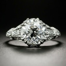 Vintage Art Deco 3 CT White Round Cut CZ Engagement Ring in 925 Sterling Silver