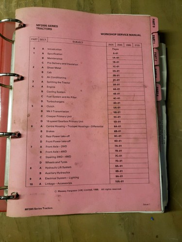 Massey-Ferguson 200 Series Tractors Workshop Service Manual #1J-2182-X19 - Picture 4 of 5