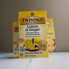 3 PACK Twinings Lemon Ginger Herbal Tea - 60 Count Naturally Caffeine - Free