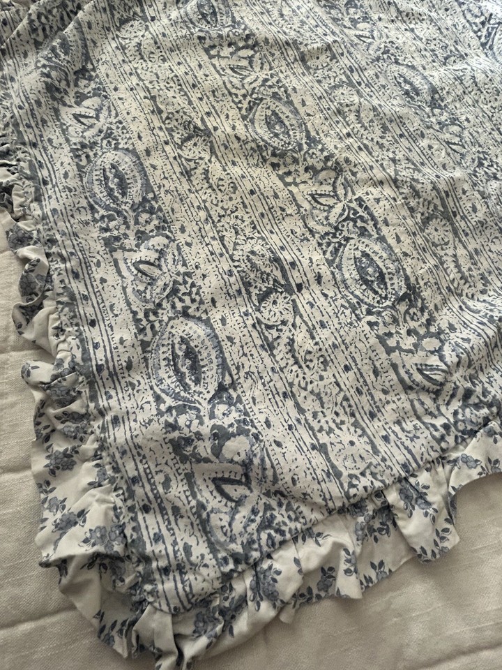 Simply Shabby Chic Indigo Batik Floral Ruffled Pillow Shams Blue White