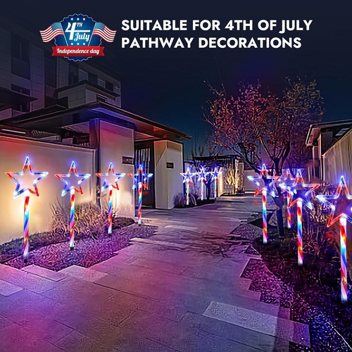 4th of July Decorations Outdoor, 4PCS Red White Blue Star Lights with Lighted St - Picture 7 of 7