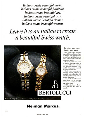 1990 magazine AD BERTOLUCCI WATCHES , Beautiful Italian made Swiss Watch 051519