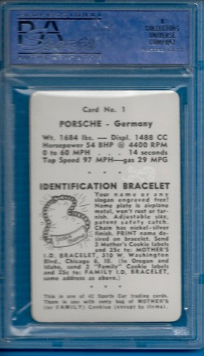 1955 D72 Mothers Cookies Sport Cars #1 Porsche 1500 America PSA 9 (Pop 2) - Picture 2 of 2