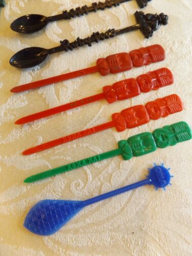 LOT OF 42 TIKI BAR SWIZZLE STICKS WITH LU LU SHRINER W/ FEZ PLANTER / HOLDER - Picture 9 of 24