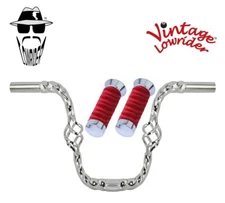 Vtg Lowrider 9" Handlebar Cage Square Twisted 25.4mm Chrome, Velour Swirl Grips