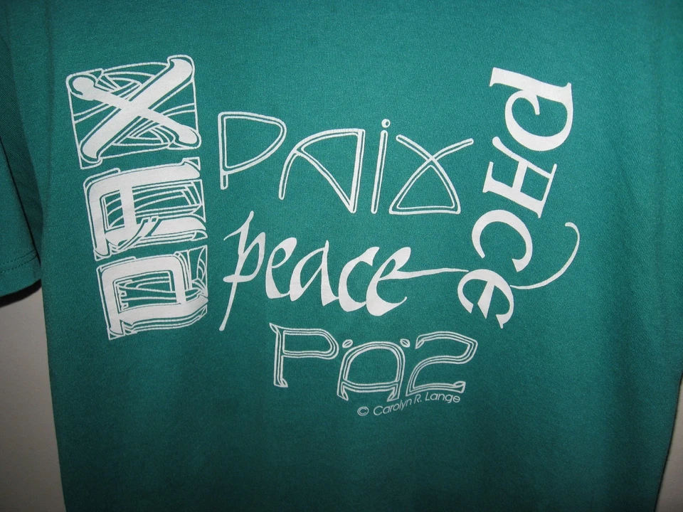Camiseta Carolyn R. Lange Peace Pax Paix Pace Paz Vintage Años 80 Jerzees EE. UU. Med Foto 2 de 4