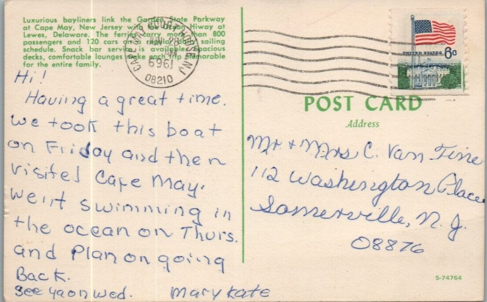 Vintage Postcard 1969 Cape MayLewes Ferry, New JerseyDelaware eBay