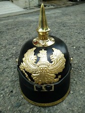 Vintage Brass Officer's Spike Helmet WWI German Pickelhaube Fr Prussian Leather