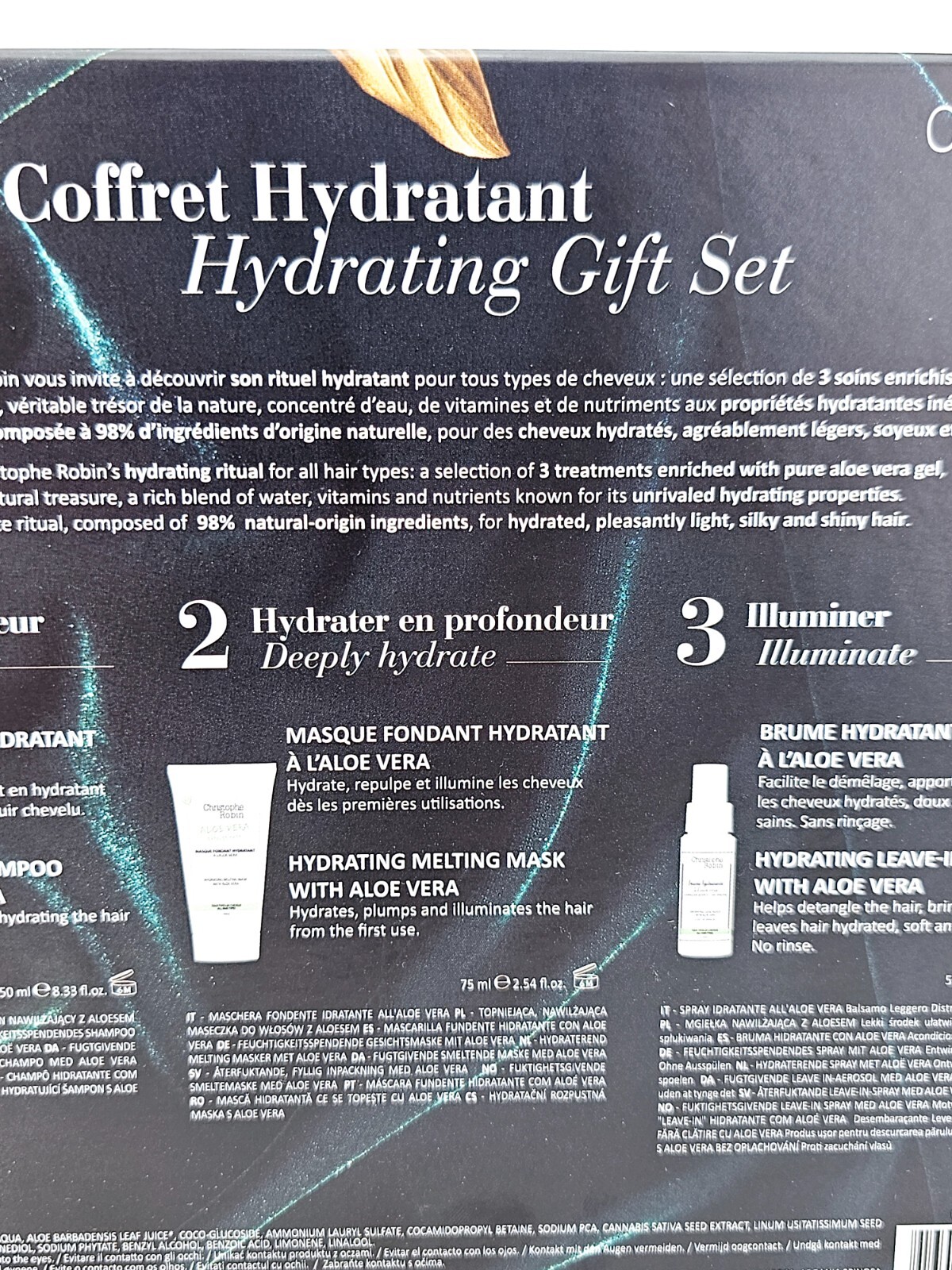 Christophe Robin Hydrating Shampoo Mask Leave In Mist Kit Aloe Vera 3Pc Gift Set