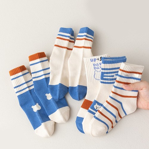 5 Pair Children Mid Calf Socks Breathable Cartoon Cute Pattern Comfortable - Picture 3 of 24