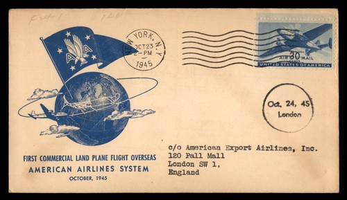 MayfairStamps US First Flight 1945 New York New York to London England Cover aas
