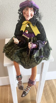 Vintage Halloween Witch 18  Old Woman Sitting Shelf Sitter Decor Collector Large