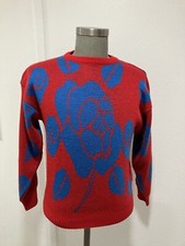 1980s Vintage Womens Sweater Floral Bright Colorful Knit Crew Neck Retro 80s