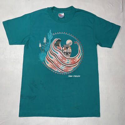 Vintage USA Maiden West Native American Navajo Aztec T-shirt Green Mens Medium