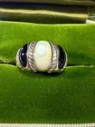 Size 7,vintage Sterling 925 silver handmade Black white Ring band with obsidian