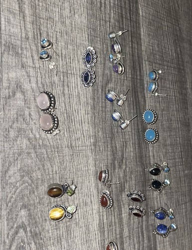 Lot Of 18 Pairs Silver Multi-Stone Multicolor Stud Earrings - Picture 2 of 3