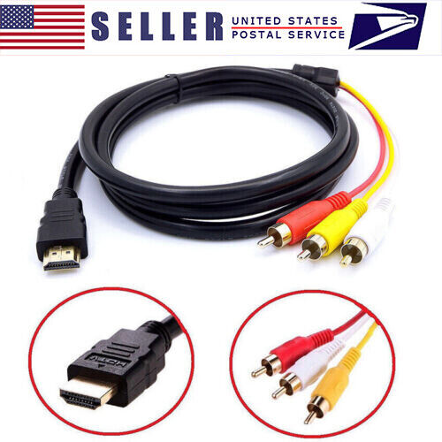 1080P HDMI Male to 3 RCA S-video AV Audio Cable Cord Adapter for TV HDTV DVD US - Afbeelding 1 van 6