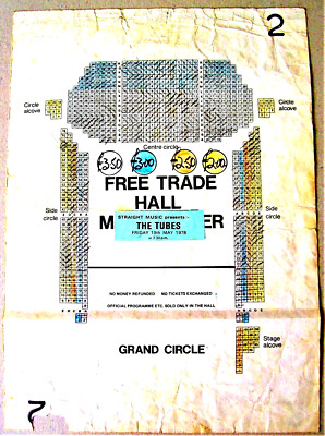 THE TUBES CONCERT SEATING MAP FRI 19th MAY 1978 MANCHESTER FREE TRADE HALL U.K.