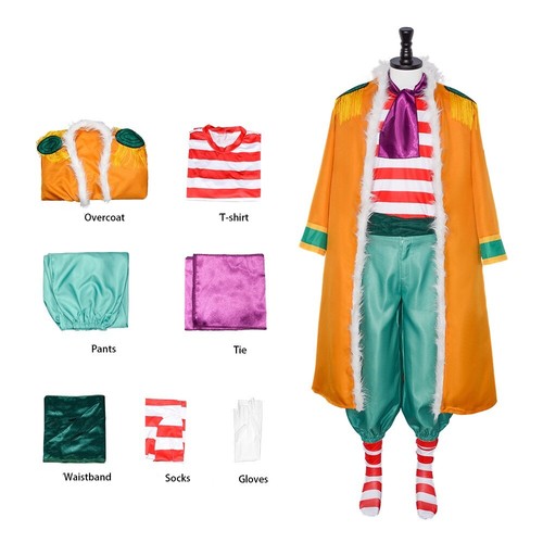 ONE PIECE Clown Buggy Cosplay Costume Uniform Outfit Set Cloak Halloween Party - Picture 15 of 20