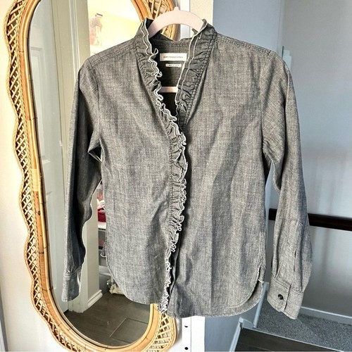 Isabel Marant Etoile Ruffle Gray Chambray Lawendy Long Sleeve Blouse - 第 4/8 張圖片