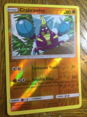 Pokemon Reversed Foil Crabrawler Sun & Moon Unbroken Bonds #104/214 Near Mint