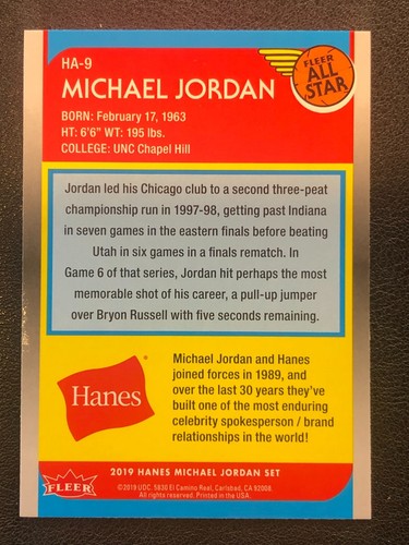 Michael Jordan 2019 Fleer Hanes Trading Cards "YOU PICK AND SAVE!" - Picture 131 of 133