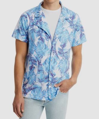 $128 Sol Angeles Men's Blue Cotton Fit Palma Paradise Button Up Shirt Size XL