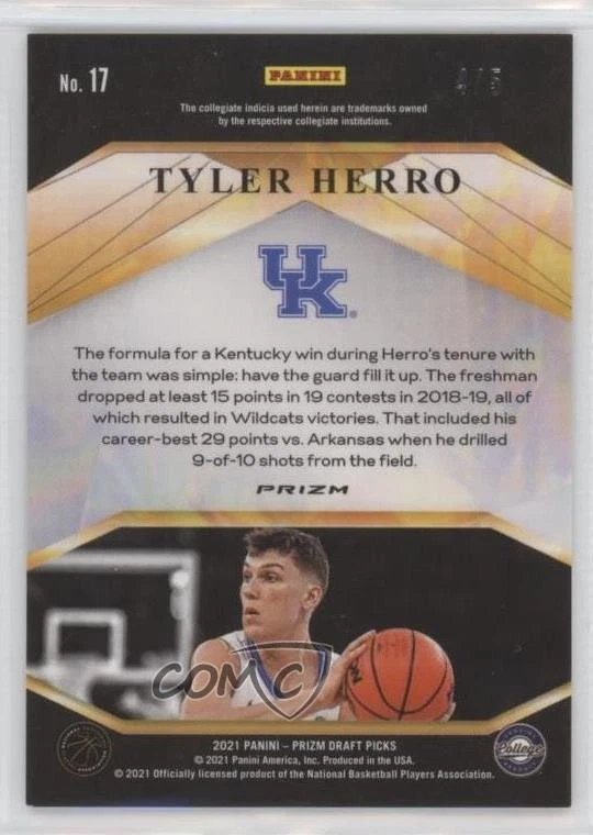 2021-22 Panini Prizm Draft Picks Brilliance Green Shimmer /5 Tyler Herro #17 - Image 2 of 2