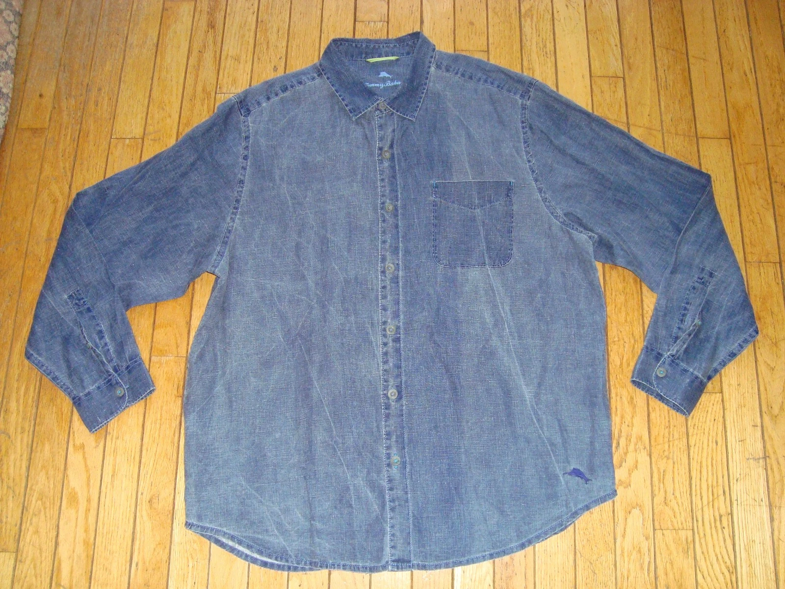 TOMMY BAHAMA MEN'S 100% LINEN LONGSLEEVES BLUE SHIRT SIZE XL HARDLY WORN!