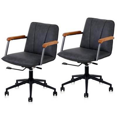Home Office Desk Chair, Ergonomic Minimalist Faux Leather Swivel Chair with O...