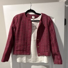 J.CREW Pink Check Button Short Lined Tweed Jacket Long Sleeve Size 6