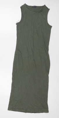 Marks and Spencer Damen Grün Viskose Trägerkleid Größe 8 Rundhals Pullover