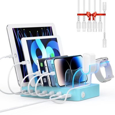 60W 6-Port PD Charging Station for Multiple Devices, 20W PD USB C Fast Chargi...