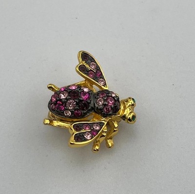 Joan Rivers Magenta Pink Purple Crystal Gold Tone Bee Pin Brooch