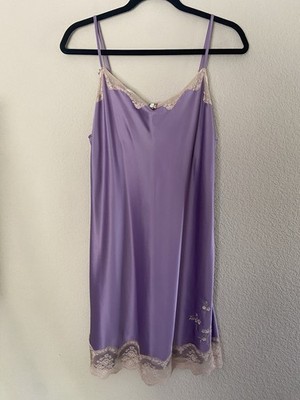 Bisou Bisou Women s Slip Dress Nightgown Purple Embroidered Lace Sz M floral