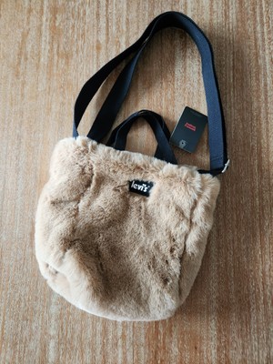 NEW Levi's Mini Icon Tote Bag Brown Faux Fur Crossbody Zip Purse