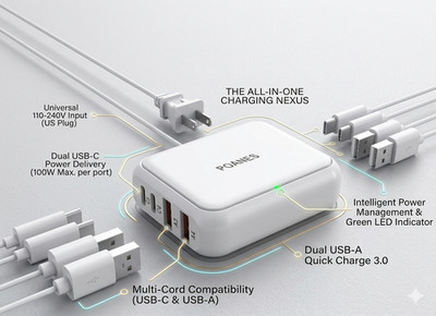 8-Port USB Charger, Multi-Port Travel USB C Charger, Mini Charging Station