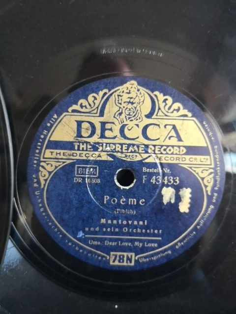 12 Schellack Platten von Mantovani, diverse Titel, Decca Label, kl. Sammlung - Bild 3 von 4