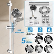 Adjustable Chrome Shower Slider Riser Rail Bar Kit Shower Head Hose Holder Set