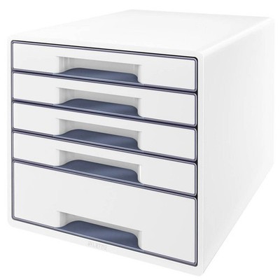 AKTION: LEITZ Schubladenbox WOW Cube  perlweiß/grau 52142001, DIN A4 mit 5...