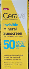 CeraVe Invisible Mineral Sunscreen SPF 50 Face Broad Spectrum Niacinamide