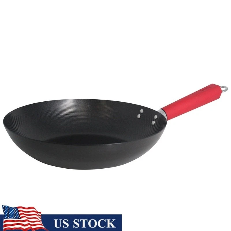 12” Nonstick Carbon Steel Wok Stir Frying Cooking Rice Noodles Meat Vegetables