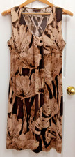 Dana Buchman Dress Womens L Fall Brown Floral Lagenlook Neckline Detail Boho