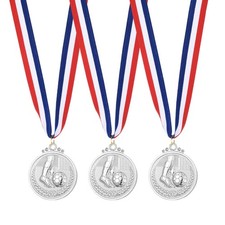 3 Pcs 2" Metal Award Medals for Sports, Silver Football Style 