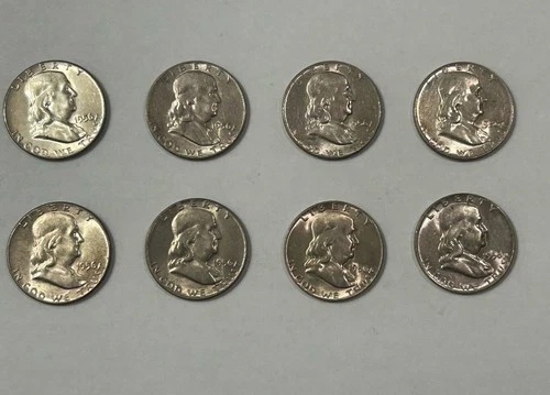 Lot Of 8 1965 Franklin Silver Half Dollar AU Condition 2.89352 Ozt Of Silver
