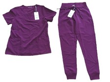 New Mandala Plum Scrub Set Small Top V-neck Pockets, XXS Jogger Pants T2-7 